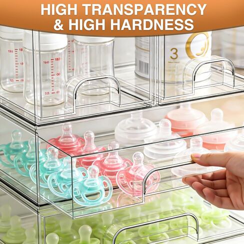 TOOGE Stackable Baby Bottle Organizer: Acrylic Bottle Organizer Baby Storage Drawers Clear Bottle Station Organization for Countertop Cabinet Vanity with 4 in 1 Cup Lid Cleaning Brush & Label - Wide in Kuwait