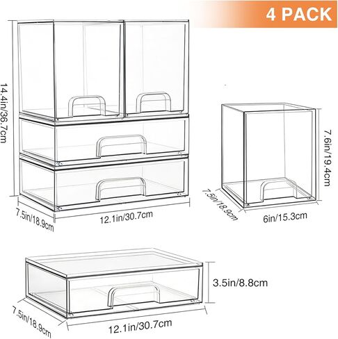 TOOGE Stackable Baby Bottle Organizer: Acrylic Bottle Organizer Baby Storage Drawers Clear Bottle Station Organization for Countertop Cabinet Vanity with 4 in 1 Cup Lid Cleaning Brush & Label - Wide in Kuwait