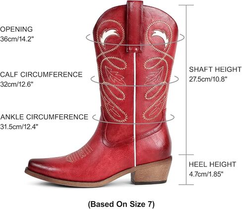 Cowboy Boots For Women - Mid Calf Pointed Toe Western Cowgirl Boots with Zipper Pull On, Chunky Heel, Vintage Faux Leather & Embroidery in Saudi Arabia