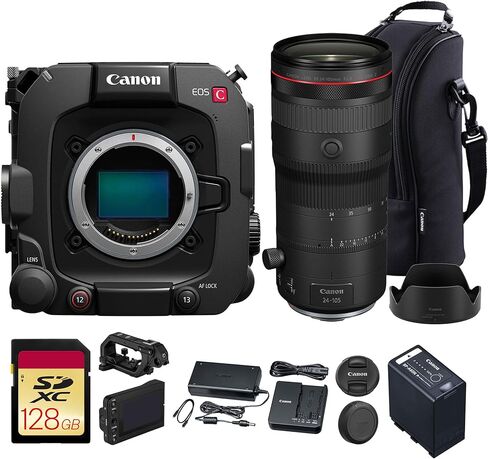 كاميرا Canon EOS C400 6K سينمائية كاملة الإطار مع حامل RF، قاعدة ثلاثية ISO، إضاءة RAW سينمائية داخلية، تصميم مضغوط (6388C002) + Canon RF 24-105 مم f/2.8 L هي عدسة USM Z + بطاقة 128 جيجابايت in Kuwait