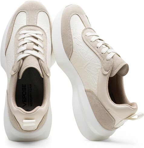 Vepose Women's Lightweight Platform Sneakers Chunky Casual Tennis Shoes, Memory Foam Non Slip, Suede Raffia PU Lace Up, Everyday Walking Travel Office 8216 in Saudi Arabia