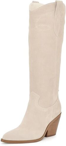 Mattiventon Cowgirl Boots for Women Knee High Cowboy Western Boots Pointed Toe and Block Heel Suede Long Boot with Embroidered Side Zipper 2025 in Kuwait