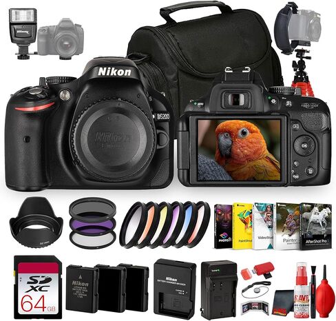 كاميرا Nikon D5200 DSLR مع عدسة II مقاس 18-55 مم + طقم مرشح 52 مم + برنامج صور + بطاقة ذاكرة سعة 64 جيجابايت + 2X بطاريات EN-EL14 بديلة + المزيد (حزمة مكونة من 20 قطعة) in Kuwait