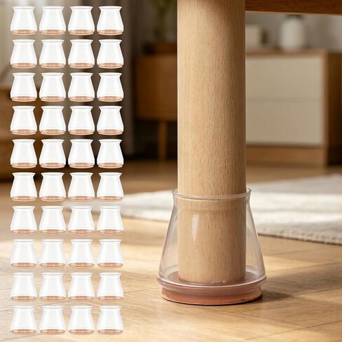 40PCS Clear Small Chair Leg Floor Protectors, Silicone Caps with Felt Bottom, Chair Leg Covers for Hardwood Floors & Furniture Legs (Fit 0.75"-1.18") in Kuwait