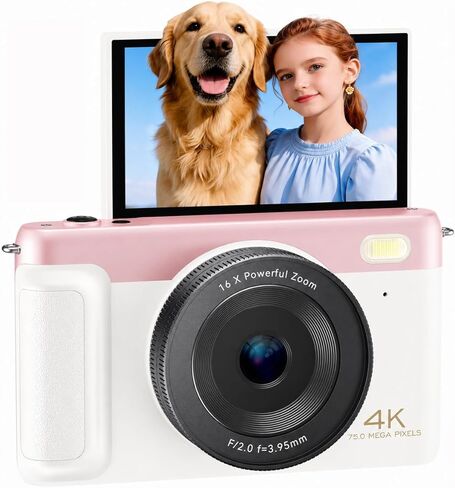 كاميرا رقمية 4K للتصوير الفوتوغرافي، كاميرا مدمجة للتصوير والتقاط الصور، كاميرا تسجيل فيديو بتركيز تلقائي بدقة 75 ميجابكسل مع واي فاي، شاشة قلاب 3 بوصات بزاوية 180 درجة، تكبير 16X مضاد للاهتزاز، 32 جيجابايت SD بطاريتين للمبتدئين والمراهقين in Kuwait