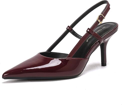 على القدمين وفي الحب فستان أحذية للنساء Slingback كعب عالٍ لامع أشار تو حزام قابل للتعديل أحذية أنيقة متعددة الاستخدامات in Kuwait