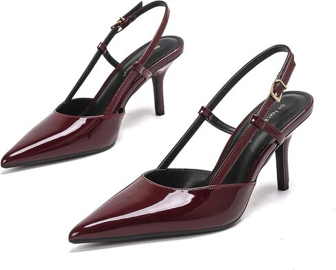 على القدمين وفي الحب فستان أحذية للنساء Slingback كعب عالٍ لامع أشار تو حزام قابل للتعديل أحذية أنيقة متعددة الاستخدامات in Kuwait