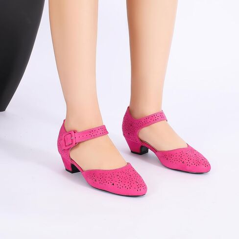 Enelauge Women's Ankle Strap Low Block Chunky Heels Cutout Closed Toe D'Orsay Pumps Vintage Dress Shoes for Work Evening Church Party in Saudi Arabia