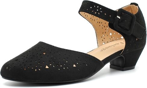 Enelauge Women's Ankle Strap Low Block Chunky Heels Cutout Closed Toe D'Orsay Pumps Vintage Dress Shoes for Work Evening Church Party in Saudi Arabia