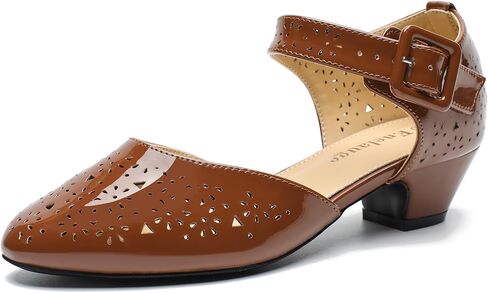 Enelauge Women's Ankle Strap Low Block Chunky Heels Cutout Closed Toe D'Orsay Pumps Vintage Dress Shoes for Work Evening Church Party in Saudi Arabia