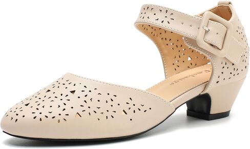 Enelauge Women's Ankle Strap Low Block Chunky Heels Cutout Closed Toe D'Orsay Pumps Vintage Dress Shoes for Work Evening Church Party in Saudi Arabia