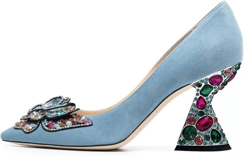 YDN Women Butterfly Pumps Colorful Crystal High Heels Studded Slip On Closed Pointed Toe Dress Shoe Wedding Party Size 4-16 US in Saudi Arabia