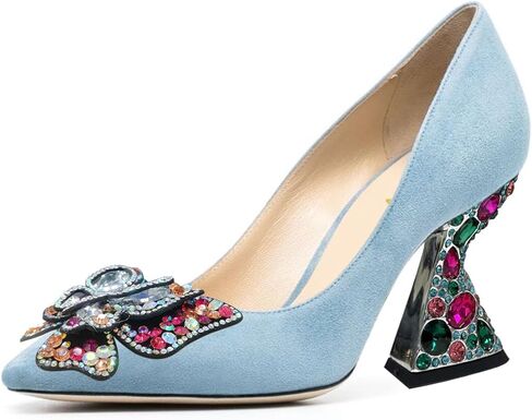 YDN Women Butterfly Pumps Colorful Crystal High Heels Studded Slip On Closed Pointed Toe Dress Shoe Wedding Party Size 4-16 US in Saudi Arabia