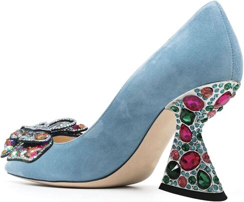 YDN Women Butterfly Pumps Colorful Crystal High Heels Studded Slip On Closed Pointed Toe Dress Shoe Wedding Party Size 4-16 US in Saudi Arabia