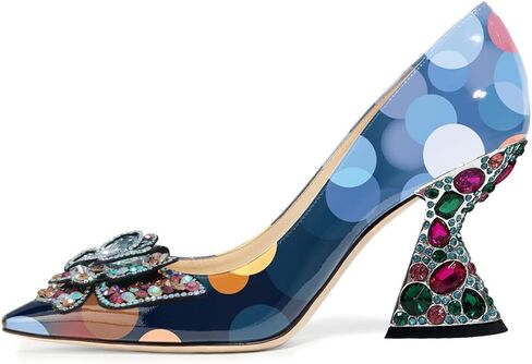 YDN Women Butterfly Pumps Colorful Crystal High Heels Studded Slip On Closed Pointed Toe Dress Shoe Wedding Party Size 4-16 US in Kuwait