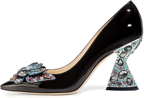 YDN Women Butterfly Pumps Colorful Crystal High Heels Studded Slip On Closed Pointed Toe Dress Shoe Wedding Party Size 4-16 US in Saudi Arabia