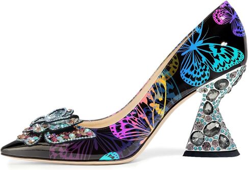 YDN Women Butterfly Pumps Colorful Crystal High Heels Studded Slip On Closed Pointed Toe Dress Shoe Wedding Party Size 4-16 US in Saudi Arabia