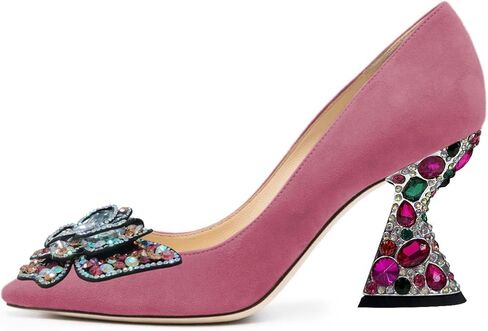YDN Women Butterfly Pumps Colorful Crystal High Heels Studded Slip On Closed Pointed Toe Dress Shoe Wedding Party Size 4-16 US in Saudi Arabia
