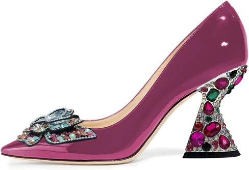 YDN Women Butterfly Pumps Colorful Crystal High Heels Studded Slip On Closed Pointed Toe Dress Shoe Wedding Party Size 4-16 US in Saudi Arabia