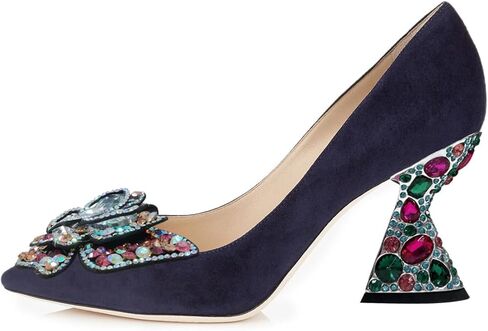 YDN Women Butterfly Pumps Colorful Crystal High Heels Studded Slip On Closed Pointed Toe Dress Shoe Wedding Party Size 4-16 US in Saudi Arabia
