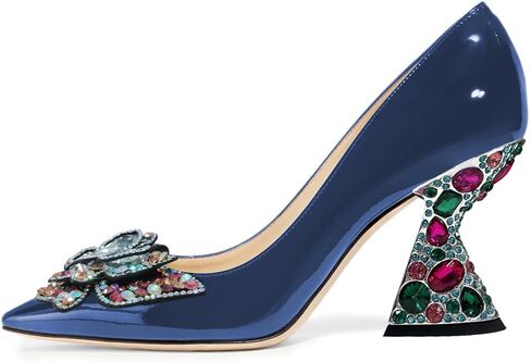 YDN Women Butterfly Pumps Colorful Crystal High Heels Studded Slip On Closed Pointed Toe Dress Shoe Wedding Party Size 4-16 US in Saudi Arabia