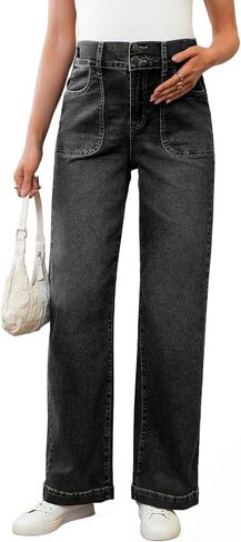 BLENCOT Women's Maternity Wide Leg Jeans High Waisted Stretchy Straight Leg Jeans Pregnancy Trendy Denim Pants with Pocket in Saudi Arabia