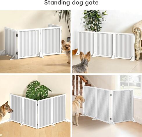 Short Dog Gate 15.7Inch High, Free Standing Dog Gates for Doorways, Pet Gate Indoor for Small Medium Dogs, Foldable Freestanding Puppy Gate for Stairs Kitchen 3 & 4 Panel in Saudi Arabia