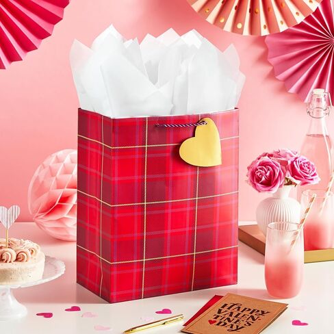 حقيبة هدايا كبيرة جدًا لعيد الحب مقاس 15 بوصة من Hallmark مع مناديل ورقية (قلوب، أزرق، أرجواني، وردي، أحمر، برتقالي) للأطفال والمعلمين والزوج والزوجة والأحفاد in Saudi Arabia