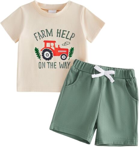 Kaipiclos Baby Boy Summer Outfit 12 18 24 Month 3T 4T 5T Boys Clothes Farm Truck Toddler Baby Tee Shirt Tops + Shorts Set in Saudi Arabia