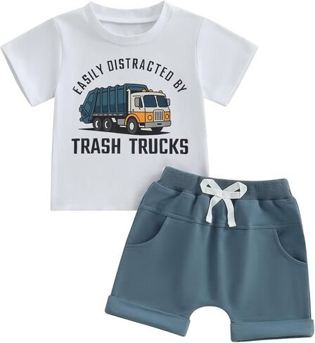 Kaipiclos Baby Boy Summer Outfit 12 18 24 Month 3T 4T 5T Boys Clothes Farm Truck Toddler Baby Tee Shirt Tops + Shorts Set in Saudi Arabia