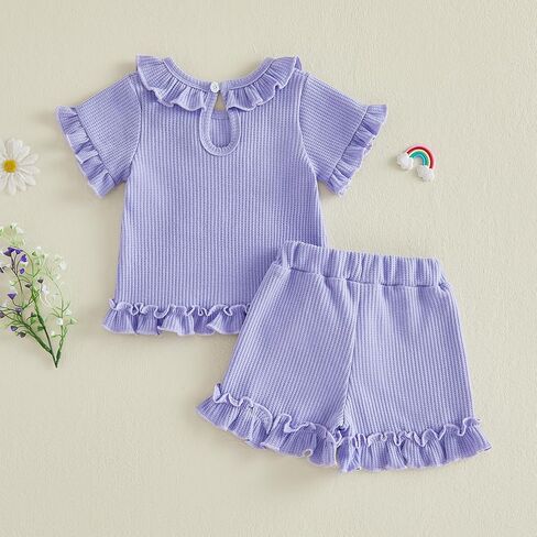 allshope Toddler Baby Girl Summer Outfit Daddy Girl Embroidery Ruffle T Shirt Tops Shorts Set Newborn Infant Waffle Clothes in Saudi Arabia