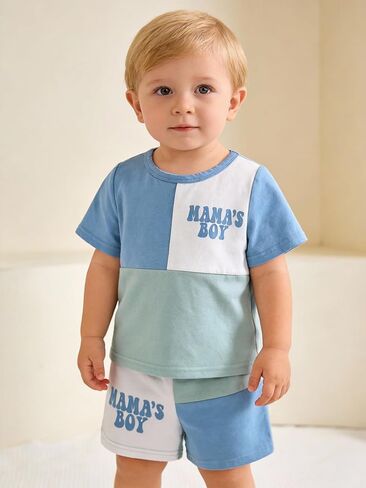 Baby 2-Piece Summer Outfit for Boy Girls, Soft Cotton Blend Short Sleeve Top & Shorts Set for 6 Month - 3 Years in Kuwait