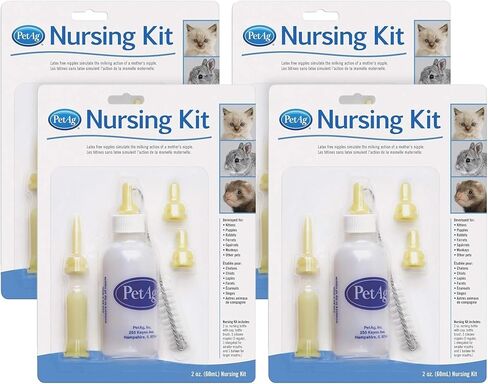 PetAg Nursing Kit - 2 oz, Pack of 2 - Promotes The Natural Feeding of Liquids to Baby Animals - Each Kit Includes 2 oz. Bottle with Cap, 5 Nipples & Cleaning Brush in Saudi Arabia