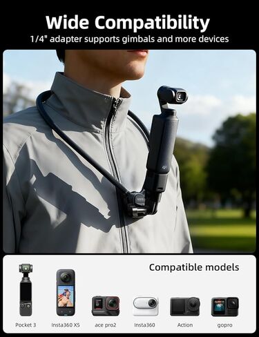 حامل رقبة لانو مع حزام للصدر، متوافق مع DJI Osmo Pocket 3 Nano Action 6/5/4/3، GoPro Hero 13/12/11/10/9/MAX، Insta 360 X5/X4/Ace Pro 2، حامل قلادة لكاميرا الحركة مع محول 1/4 بوصة in Kuwait