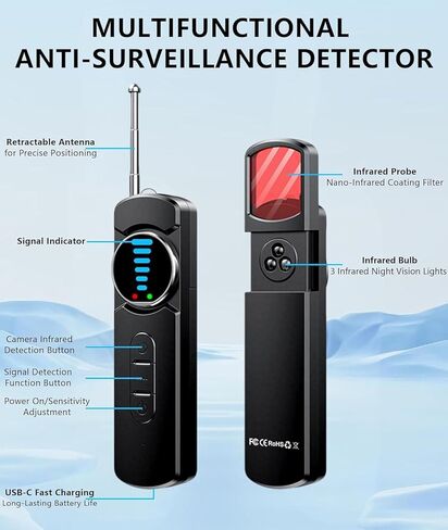 Upgraded Hidden Camera Detector - AI-Powered Anti-Spy Device, GPS Tracker & Bug Detector, Portable RF Signal Scanner for Hotels, Travel in Kuwait