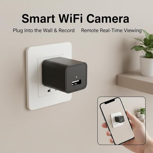كاميرا التوصيل، كاميرا WiFi 1080P FHD، كاميرا أمان شاحن USB مع كشف الحركة، عرض عن بعد، تسجيل محلي، بدون صوت in Kuwait