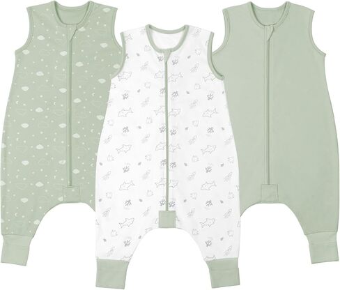 100% Organic Cotton Toddler Sleep Sacks 3 Pack with Feet Foldable Footies 12-24 Months Early Walker Baby Sleeping Sack Bag with Legs Footed Wearable Blanket Sleeveless 2-Way Zipper for Boys Girls in Saudi Arabia