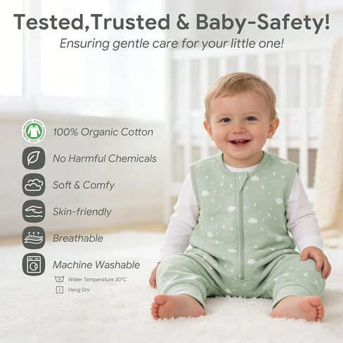 100% Organic Cotton Toddler Sleep Sacks 3 Pack with Feet Foldable Footies 12-24 Months Early Walker Baby Sleeping Sack Bag with Legs Footed Wearable Blanket Sleeveless 2-Way Zipper for Boys Girls in Saudi Arabia