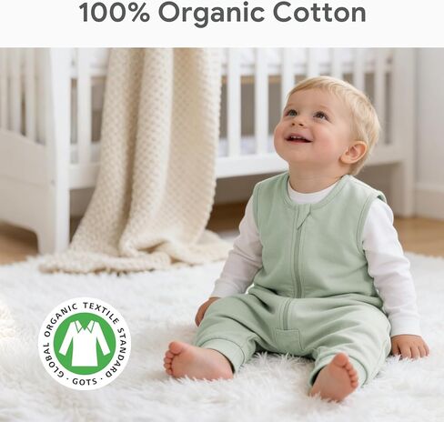 100% Organic Cotton Toddler Sleep Sacks 3 Pack with Feet Foldable Footies 12-24 Months Early Walker Baby Sleeping Sack Bag with Legs Footed Wearable Blanket Sleeveless 2-Way Zipper for Boys Girls in Saudi Arabia