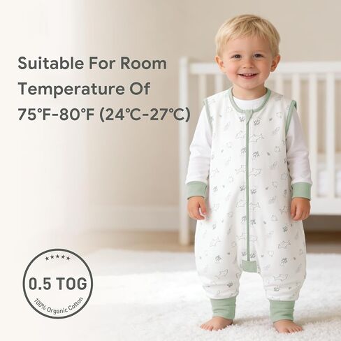 100% Organic Cotton Toddler Sleep Sacks 3 Pack with Feet Foldable Footies 12-24 Months Early Walker Baby Sleeping Sack Bag with Legs Footed Wearable Blanket Sleeveless 2-Way Zipper for Boys Girls in Saudi Arabia
