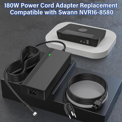 شاحن بديل 48 فولت 3.75 أمبير 4 دبابيس متوافق مع مسجل فيديو شبكة Swann NVR16-8580 16 Ch 4k، محول تيار متردد لسلك الطاقة مناسب لنظام الأمان Swann 16 قناة فائق الدقة NVR16-8580RN NVR-168580 in Kuwait