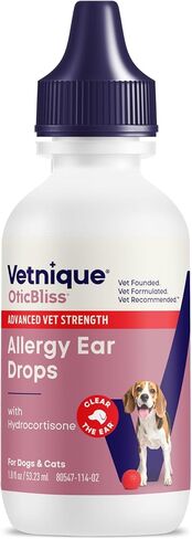 قطرات الأذن للحساسية من Vetnique Oticbliss للكلاب 1% محلول الأذن الهيدروكورتيزون للكلاب لتخفيف حساسية الكلاب العلاجية - مع الشيتوزان للتهدئة - 1.8oz in Kuwait