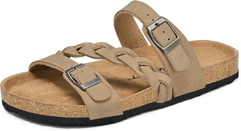 mysoft Womens Braided Cork Sandals Flat Adjustable Buckle Slides Slip-On Summer Shoes in Saudi Arabia