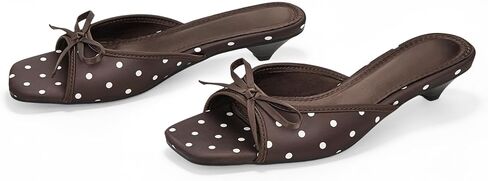 baobeijiadao Polka Dot Kitten Heel Sandals for Women Slip On Backless Heeled Sandals Satin Bow Knot Slide Sandals Summer Shoes in Kuwait