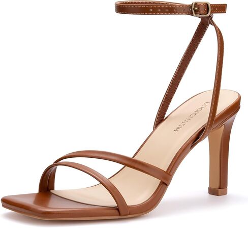 Womens Strappy High Heels Square Open Toe Ankle Strap Sandals 3.55 Inch Stiletto Heeled Dress Shoes for Party Wedding Evening Comfort in Kuwait