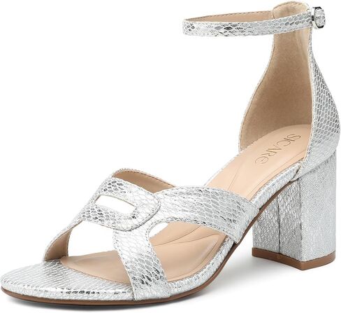 Women's Chunky Heel Sandals – 3-Inch Round Open Toe Heels Dress Shoes with Plaid Cutout Upper Adjustable Ankle Strap, Comfortable Summer Heeled Sandal for Work, Party, Wedding in Saudi Arabia