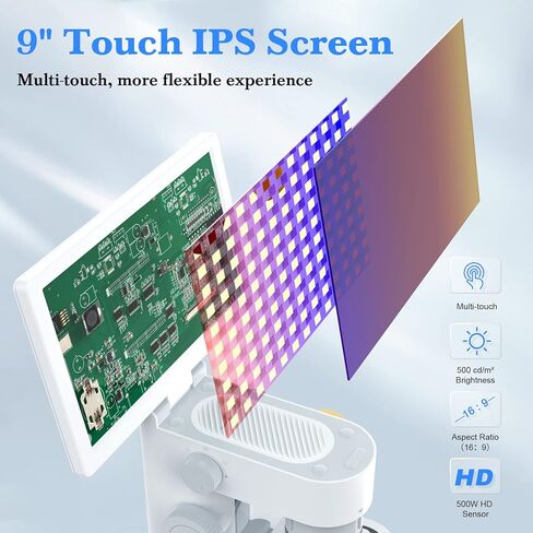 مجهر رقمي بيولوجي T1 مع شاشة لمس IPS مقاس 9 بوصات، وعدسات بصرية 1600X، مجهر STEM للأطفال، متوافق مع Windows/Mac in Kuwait