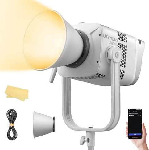 Godox Litemons LE600Bi 610W ثنائي اللون COB LED ضوء فيديو، احترافي Bowens Mount Studio ضوء فيديو مستمر CRI/TLCI 98+ 113000 Lux@1m APP DMX Control فائق الهدوء لتسجيل الفيديو (أبيض) in Saudi Arabia