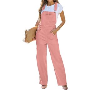 Vetinee Jean Overalls for Women Loose Fit Stretchy Denim Jumpsuit Baggy Bib Casual Straight Leg Pocket Dungaree Overall