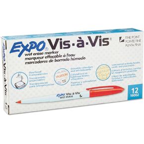 Expo Vis-A-Vis Wet-Erase Overhead Transparency Marker, Fine Point, Red Ink Dozen